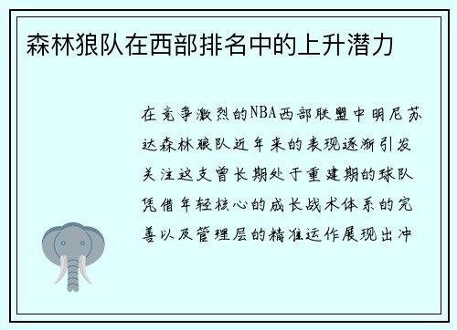 森林狼队在西部排名中的上升潜力