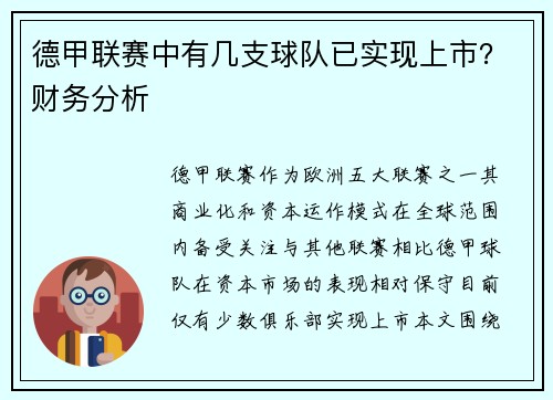 德甲联赛中有几支球队已实现上市？财务分析