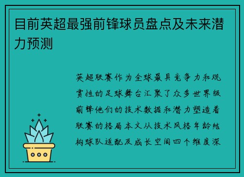 目前英超最强前锋球员盘点及未来潜力预测